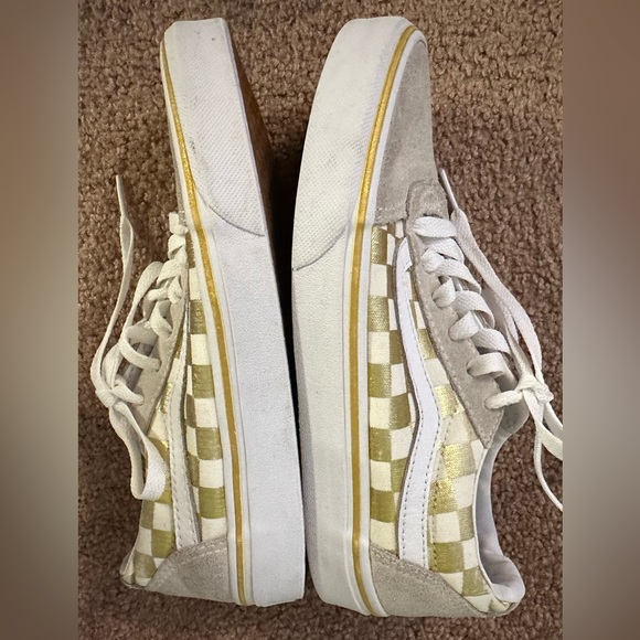 Vans Asher Women’s Gold Laced Canvas Checkered Skate Slip On Shoes Size 6 - Picture 11 of 16